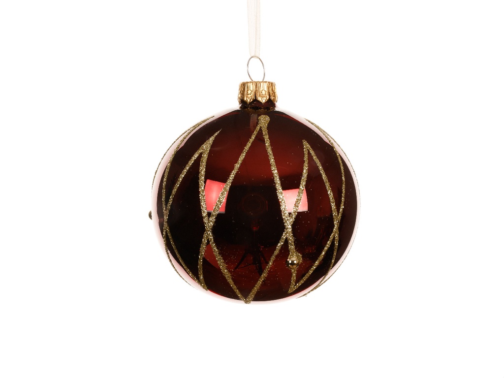 Kaemingk | Kerstbal Glas Ossenbloed Rood/Goud Ø8cm