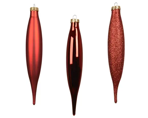 Decoris | Hangfiguur Glas Mix Ijspegel Kerstrood Ø2,5x14,5cm 3-pack