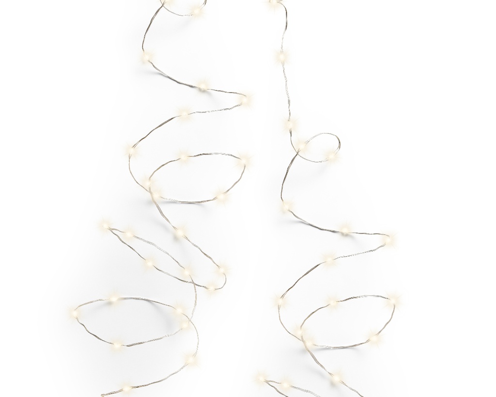 Lumineo | Verlichting Micro-LED Twinkle In/Outdoor 100 Leds Warm Wit Snoer Zilver 4,9m 8 Functies Batterij