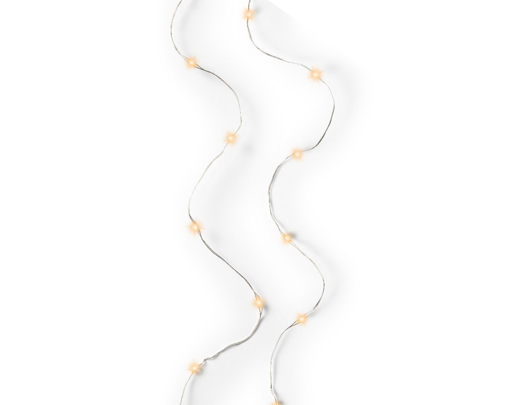 Lumineo | Verlichting Micro Lichtslinger Indoor 60 Leds Klasiek Warm Snoer Zilver 2,95m Batterij (niet inbegrepen)