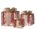 Lumineo | Verlichting Micro Cadeaudozen met Gouden Strik Polyester 15cm (14L) - 20cm (20L) - 25cm (30L) Led Warm Wit Indoor Snoer 1,5m IP20 3-pack Batterij (niet inbegrepen)