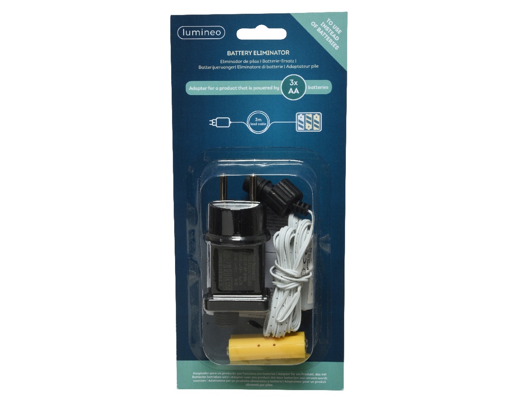 Lumineo | Verlichting Toebehoren Adapter Batterijvervanger 3xAA Zwart 3m Wit Aanloopsnoer