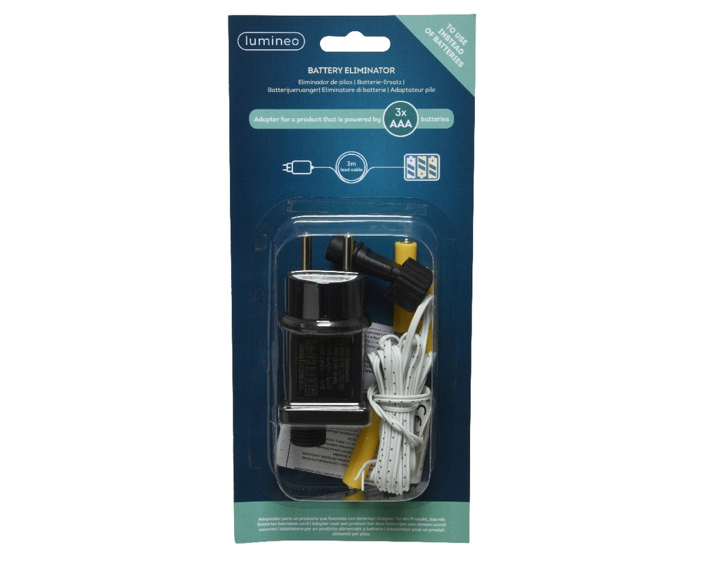 Lumineo | Verlichting Toebehoren Adapter Batterijvervanger 3xAAA Zwart 3m Wit Aanloopsnoer