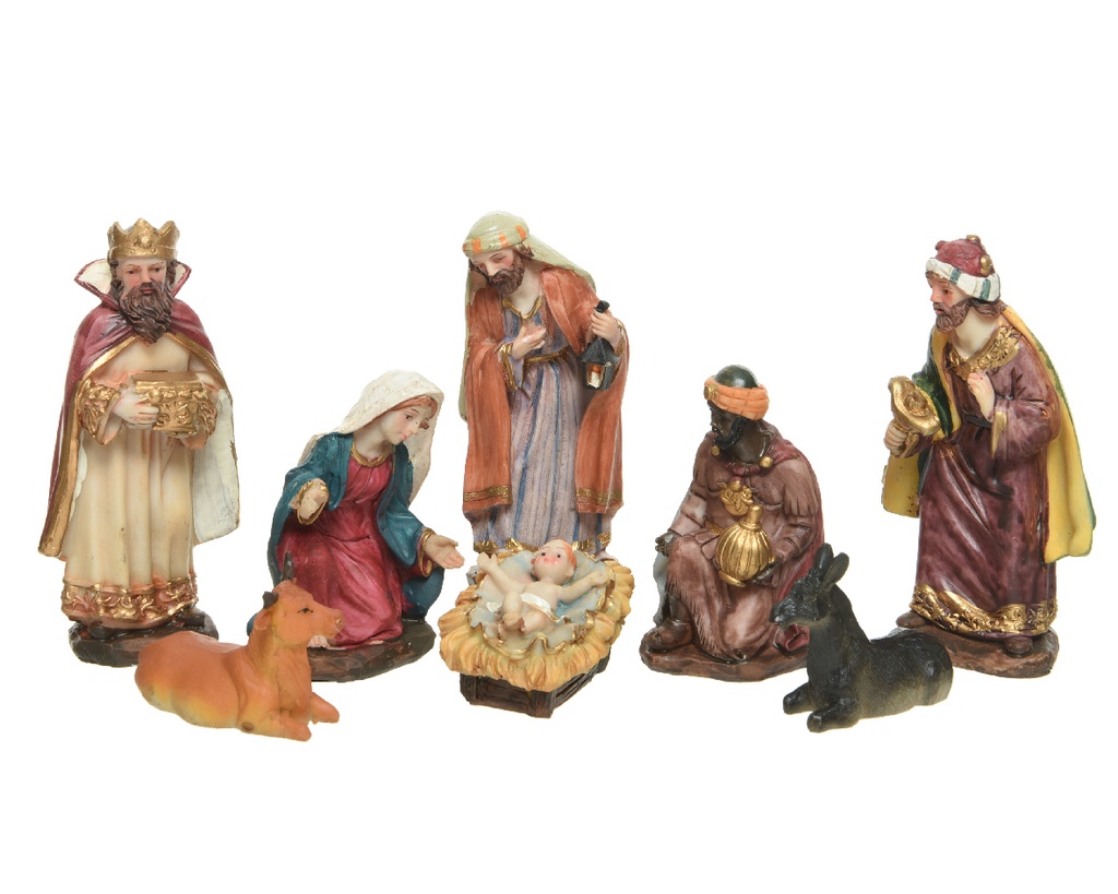 Kaemingk | Kerstbeelden Set Polyresin Maria/Jezus/Jozef/ Ezel/Os/3 Koningen 8-pack