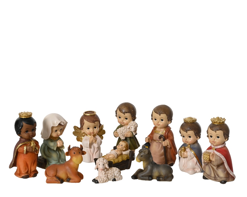 Kaemingk | Kerstbeelden Set Polyresin Maria/Jezus/Jozef/ Herder/3 Koningen/Engel/Os/Ezel/Lam 11-pack