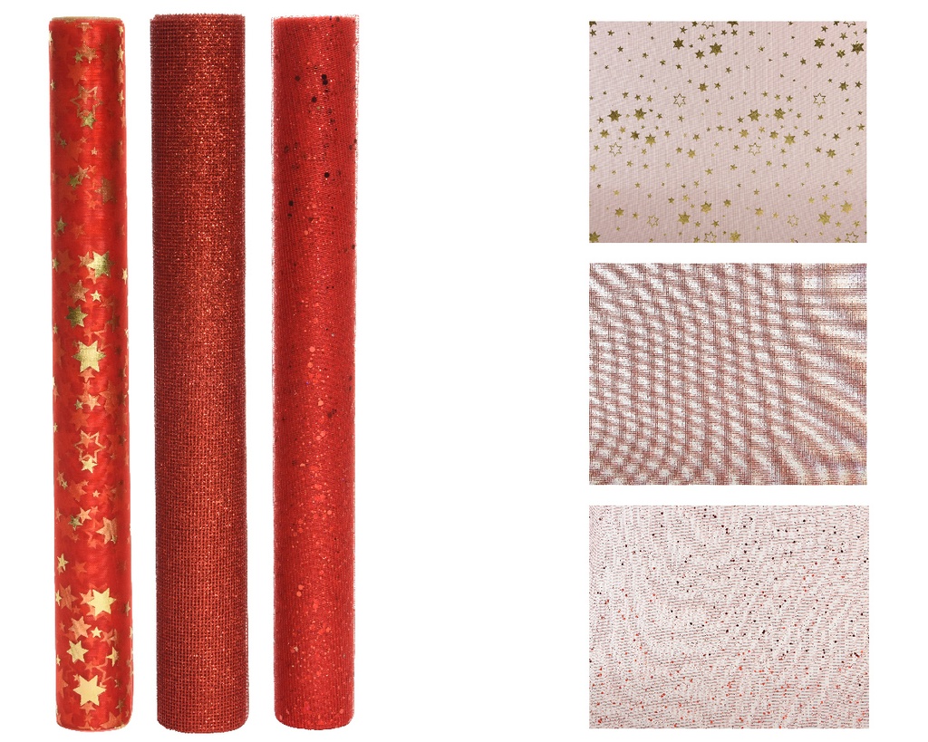 Kaemingk | Decoratie Stof Organza Mesh Assortiment Rood/Goud
