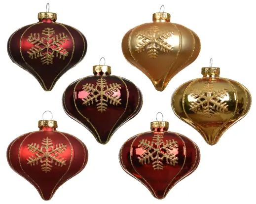 Decoris | Hangfiguur Glas Ui Snowflake Goud/Rood/Bruin 4-pack Assortiment 