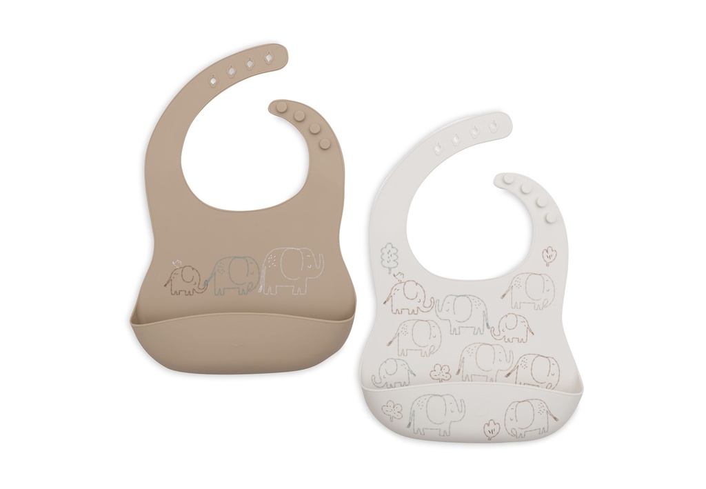 Jollein | Slabbetje Elephant Tales met Kruimelvanger Siliconen Bruin/Ecru 2-pack