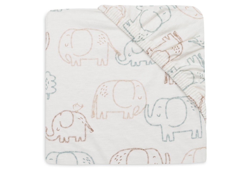 Jollein | Hoeslaken Elephants Tales Wit Jersey 60x120cm