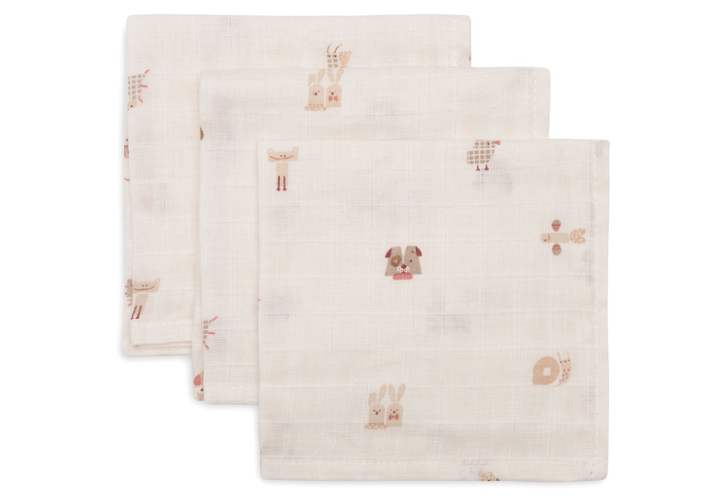Jollein | Monddoekje Animal Friends Tetra Ecru 31x31cm 3-pack