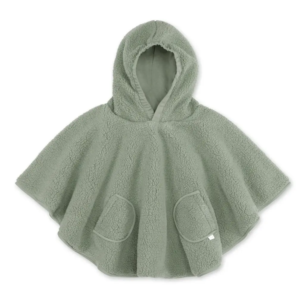 Bemini | Poncho Softy Teddy Kaki Outside Reisponcho Groen 9-36m