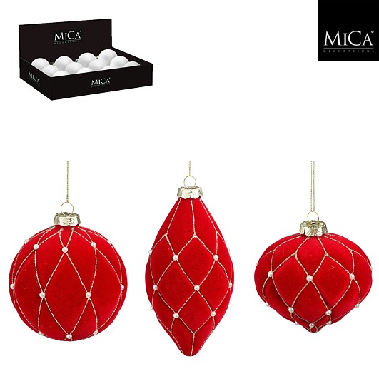 Mica | Kerstbal Assortiment Bal/Druppel/Ui Rood Ø10cm 