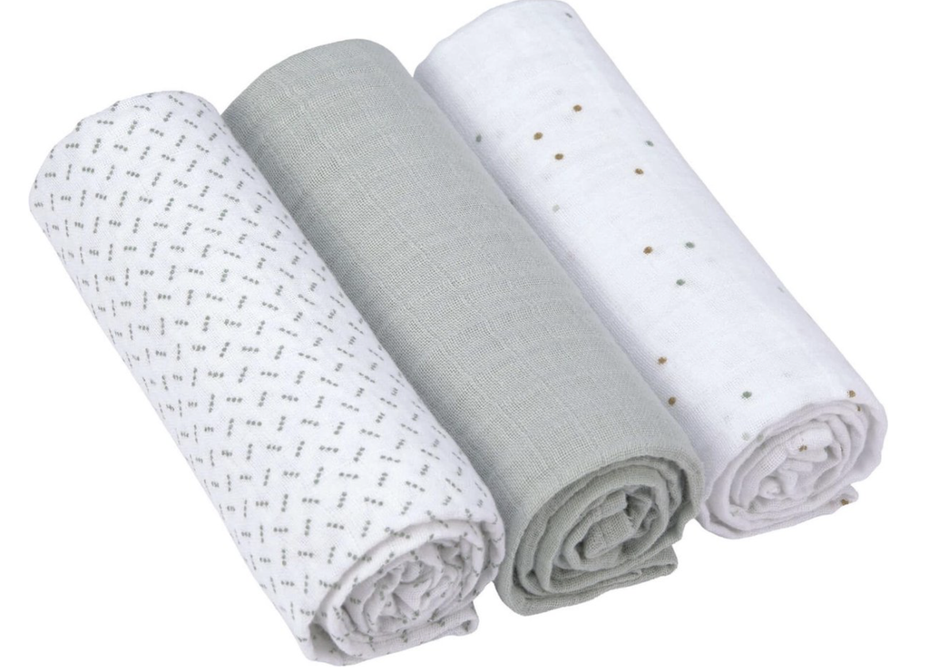 Laessig | Tetra Doek About Friends Racoon Swaddle & Burp Blanket Wit/Groen85x85cm 3-pack