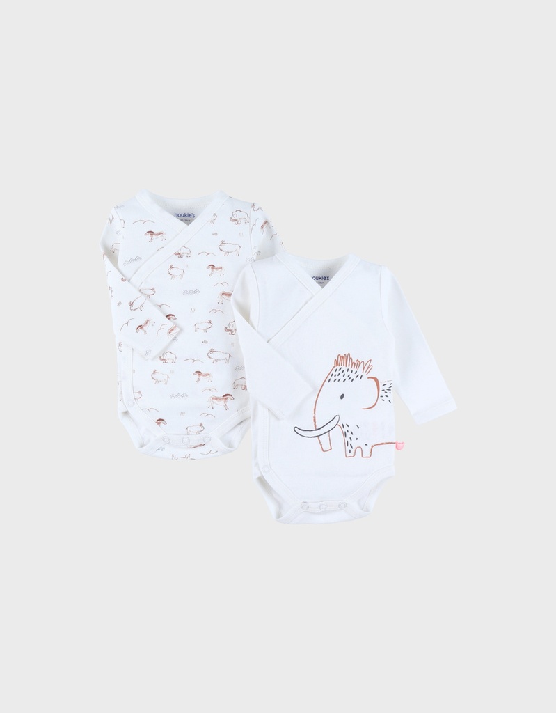 Noukies | Body Funny Mammouth Lange Mouw Crossover Wit 2-pack