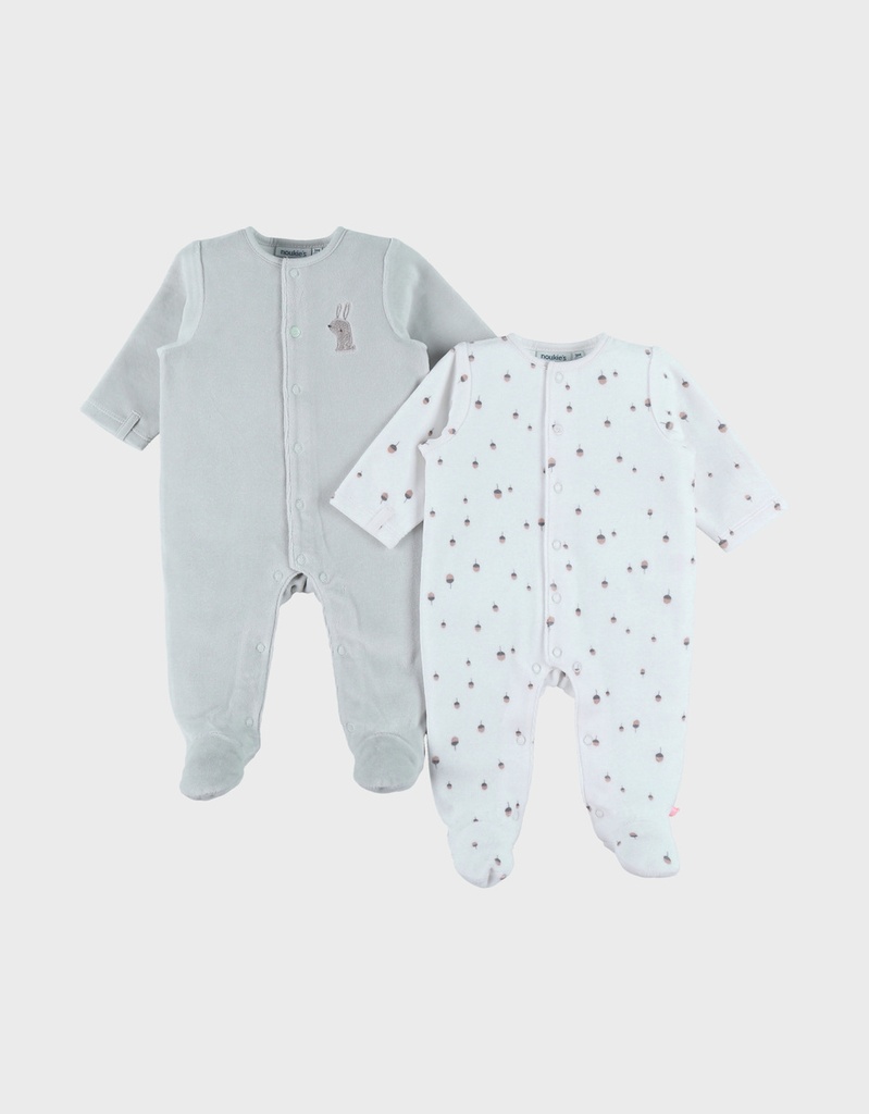 Noukies | Pyjama Fancy Fox Velours Konijn Aqua/Wit 2-pack
