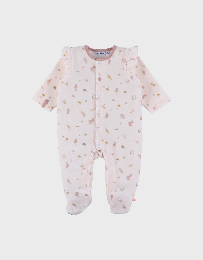 Noukies | Pyjama Autumn Forest Velours All over Bosfiguren Rose 