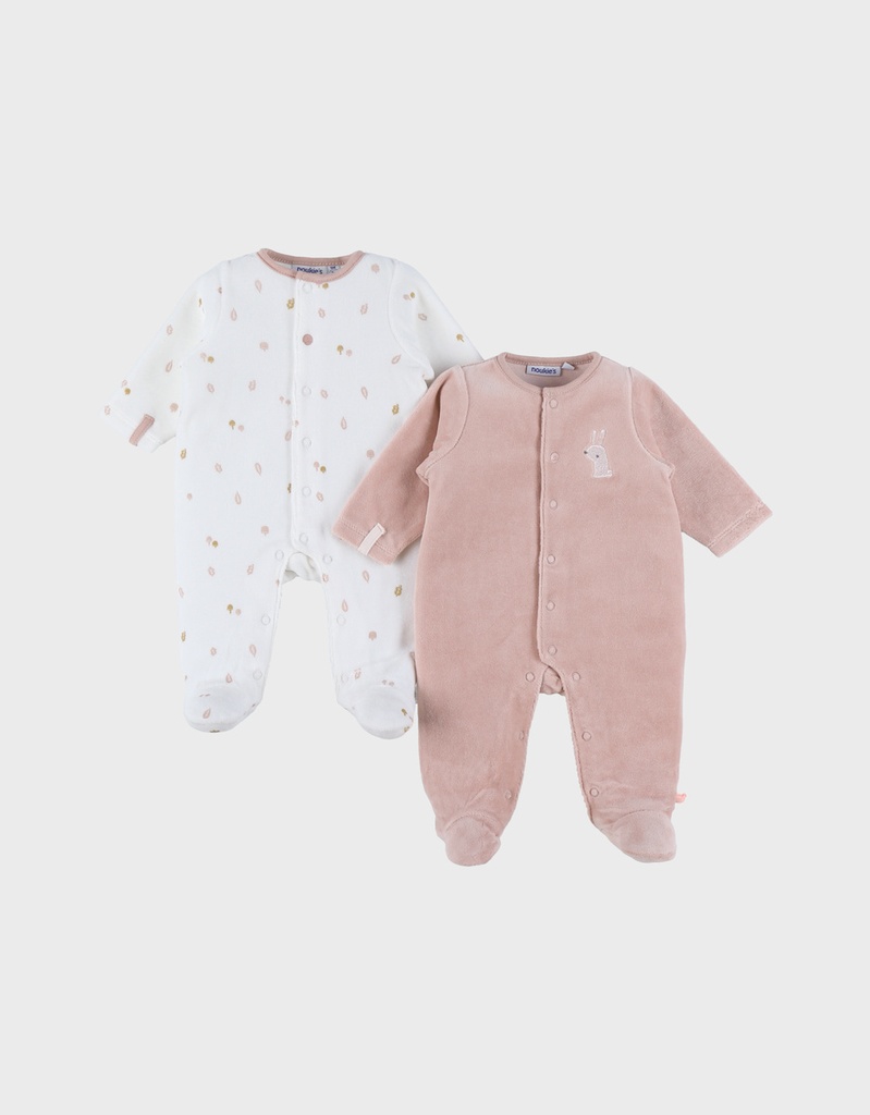 Noukies | Pyjama Autumn Forest Velours Wit/Rose 2-pack