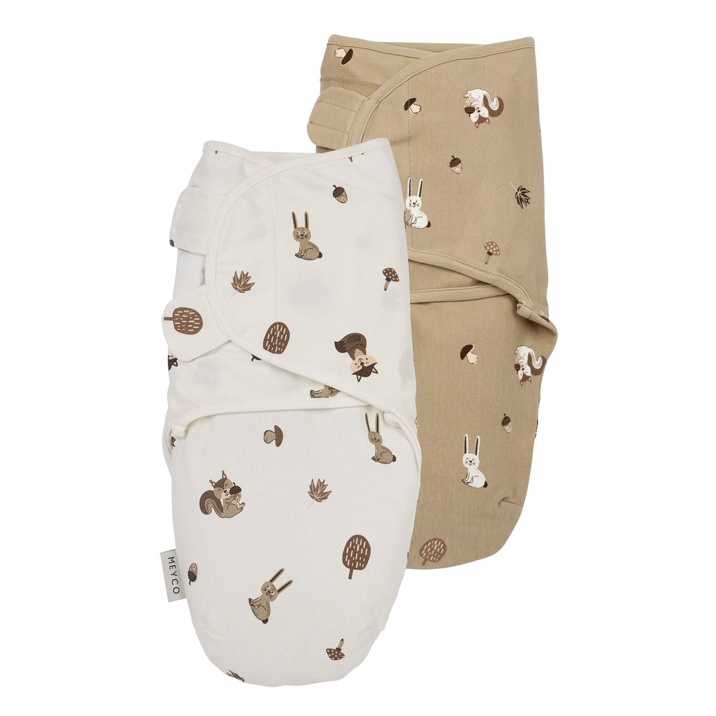 Meyco | Inbakeren Forest Animal Swaddle 1.0TOG Sand 4-6M 2-pack