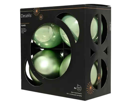 Decoris | Kerstbal Glas Mix Mintgroen Ø10cm 4-pack