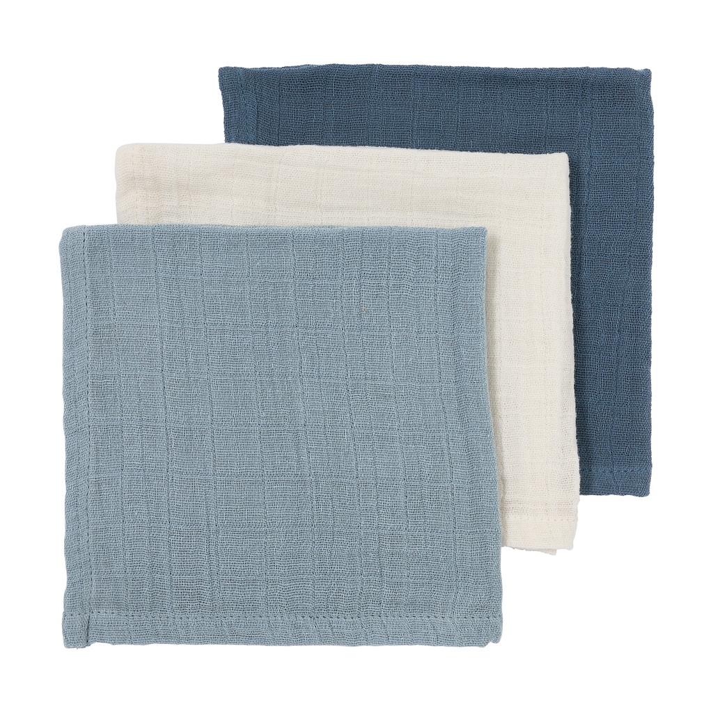 Meyco | Monddoekje Pre-washed Naturel/Jeans Blue/Indigo Blauw 30x30cm 3-pack