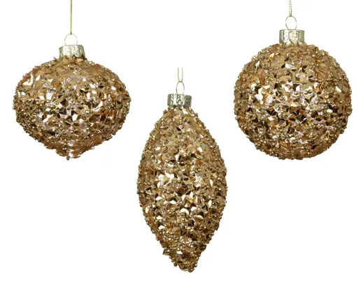 Decoris | Kerstbal Glas Gold Spangles Goud Ø8cm Assortiment 