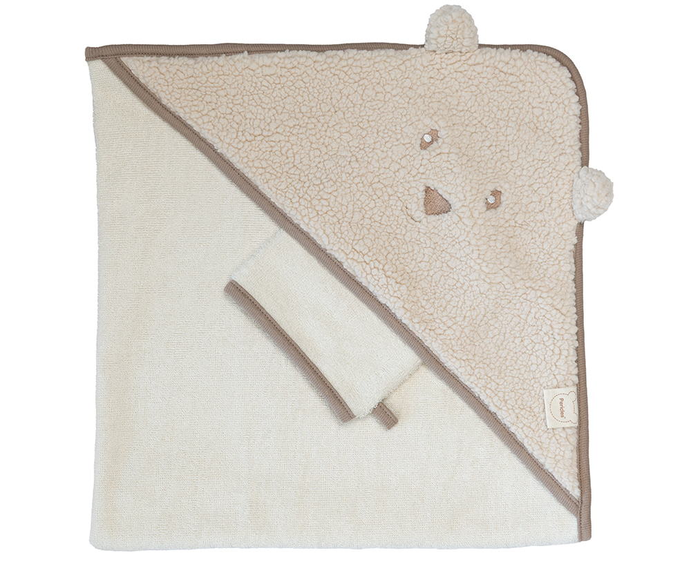 Pericles | Badcape met Washandje Bear Creme Ecru