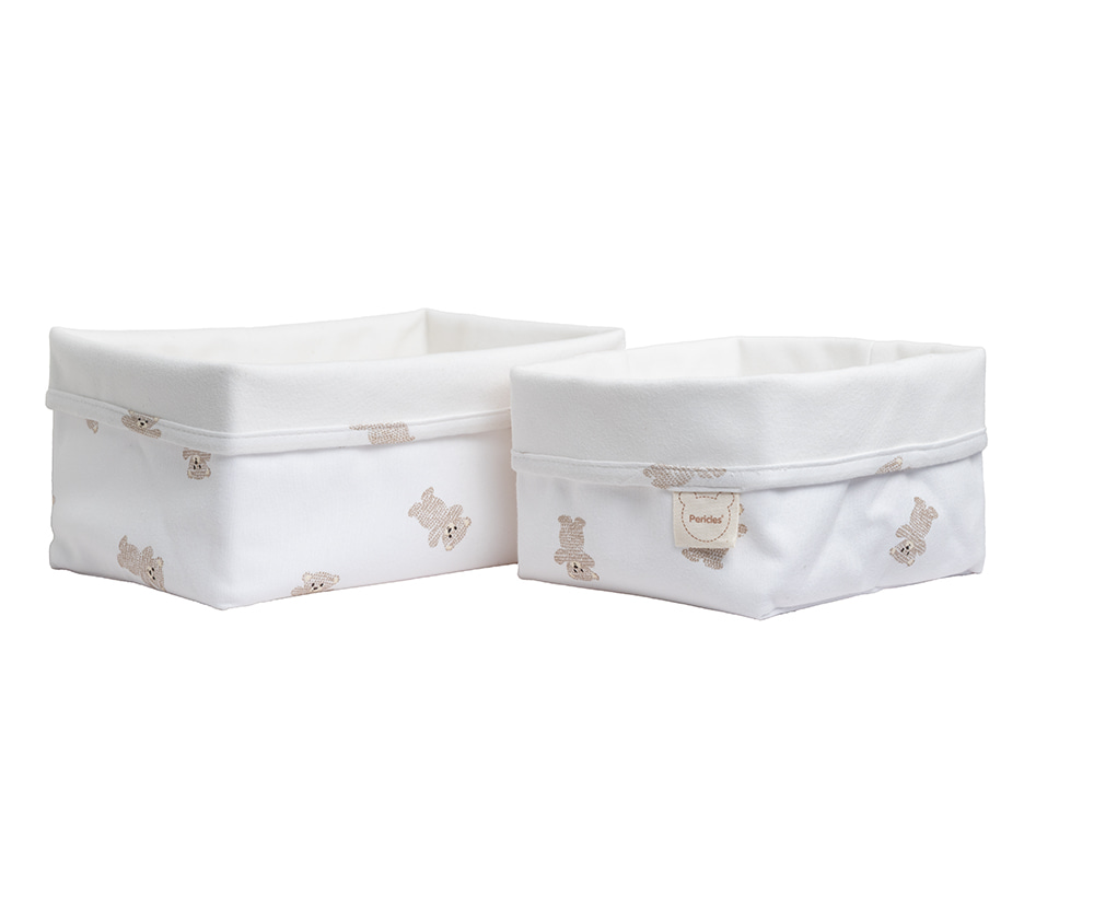 Pericles | Verzorgingsmand Allover Bear Wit/Bruin 2-pack