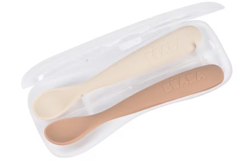 Beaba | Lepel 1ste Leeftijd Siliconen met Reisetui Duo Clay 2-pack