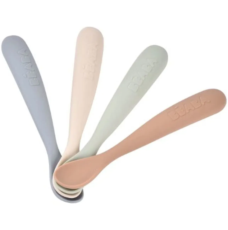 Beaba | Lepel 1ste Leeftijd Siliconen Natural 4-delig