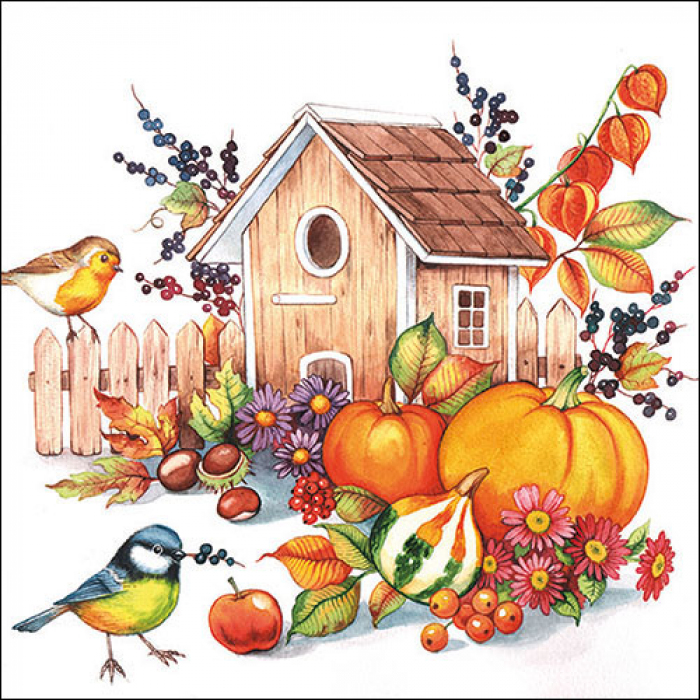 Ambiente | Servetten Autumn Birdhouse 3-laags 100%FSC 33x33cm 20-pack
