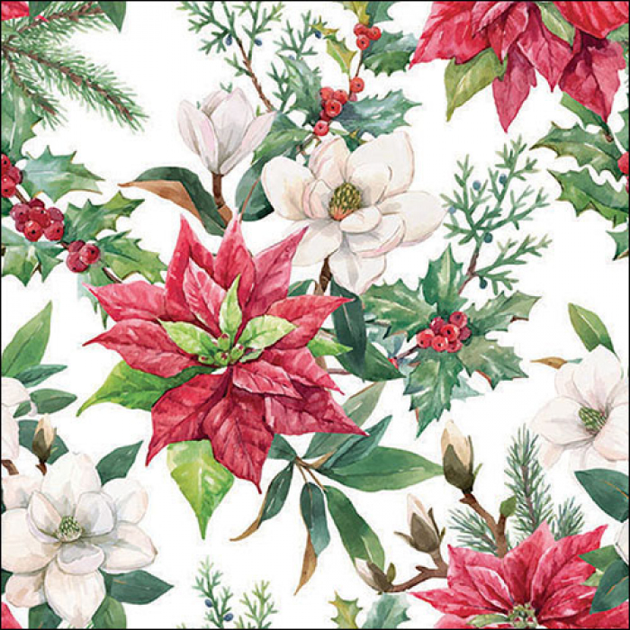 Ambiente | Servetten Christmas Florals 3-laags 100%FSC 33x33cm 20-pack
