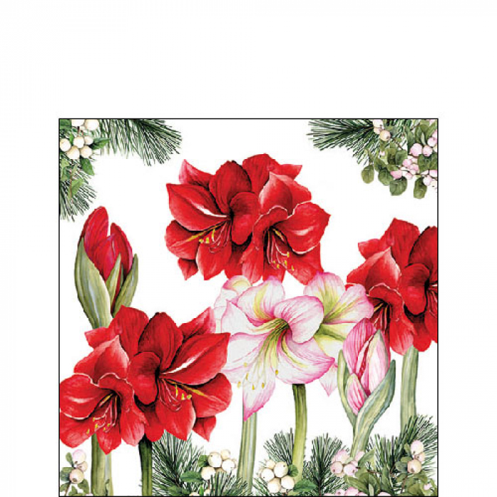Ambiente | Servetten Blooming Amaryllis White 3-laags 25x25cm 20-pack