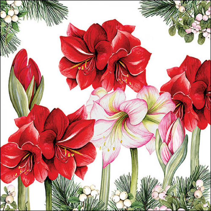 Ambiente | Servetten Blooming Amaryllis White 3-laags 33x33cm 20-pack