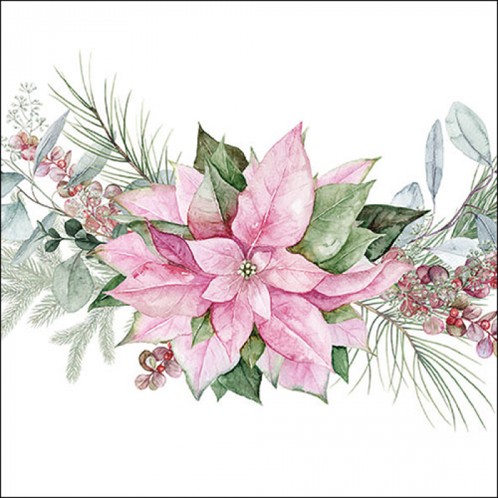 Ambiente | Servetten Pink Poinsettia 3-laags 100%FSC 33x33cm 20-pack