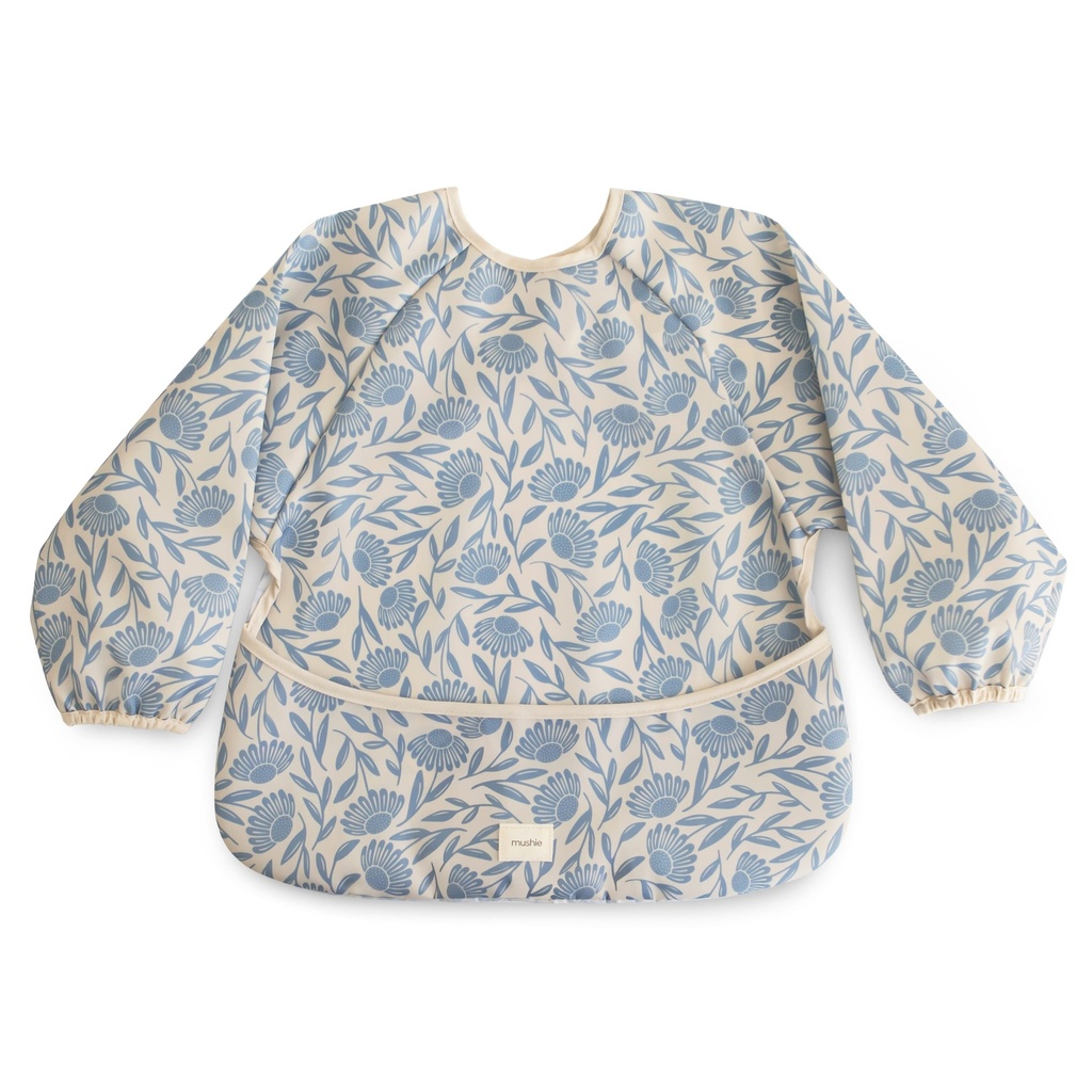 Mushie | Slabbetje Blue Flowers met Mouwen Blauw