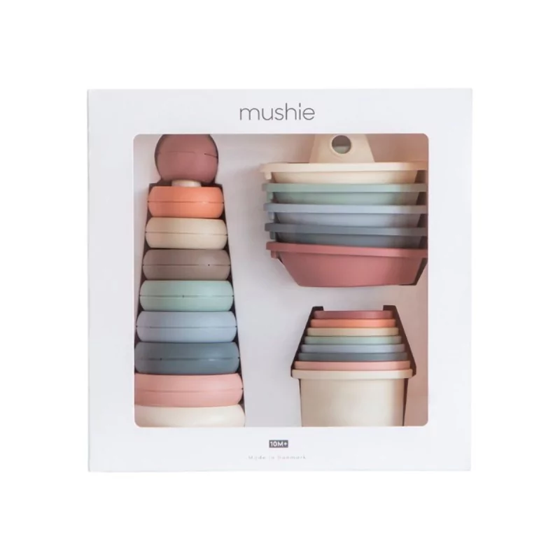 Mushie | Giftset Speelset Badbootjes/Stapeltoren
