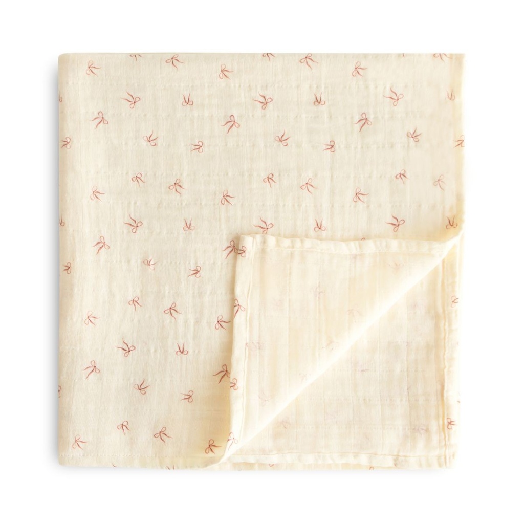 Mushie | Tetra Doek Bows Ecru/Roze 120x120cm