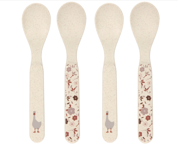 LEPEL, Tiny Farmer Sheep/Goose nature, Spoon Set, ecru, print bloemen en ganzen, PP/Cellulose, bestek