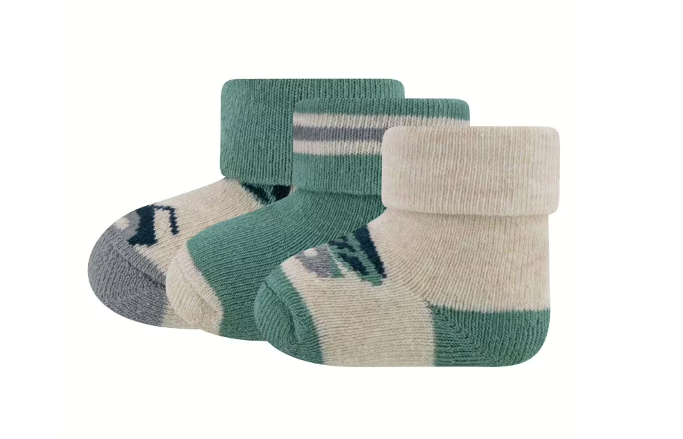 Ewers | Kousen Met Omslag Newborn Kipper Groen/Ecru One Size 3-pack