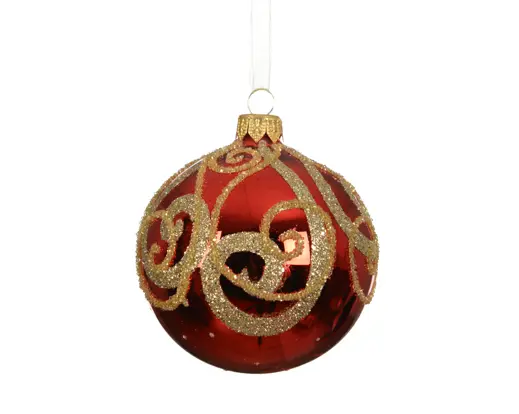 Decoris | Kerstbal Glas Shiny Top Curls Kerstrood Ø8cm