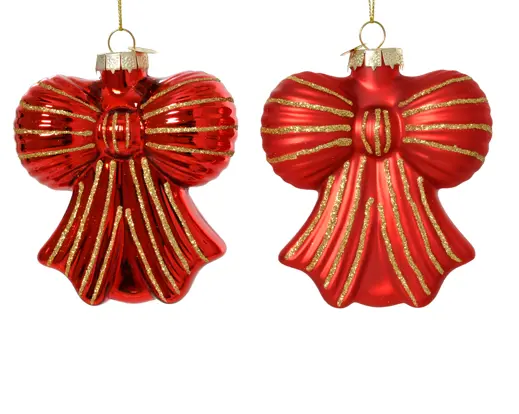 Decoris | Hangfiguur Glas Strik Glitter Line Kerstrood 9x4,2x10cm Assortiment