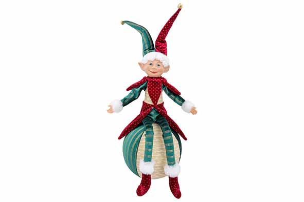 Cosy & Trendy | Kerstfiguur Elf Sitting on Ball Bordeaux/Groen H50cm 