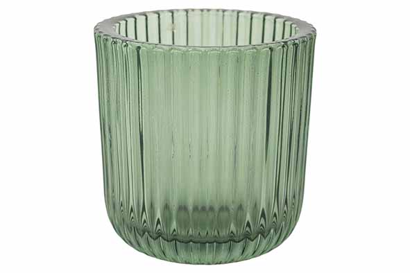 Cosy & Trendy | Theelichthouder Ribs Groen Glas H9cm