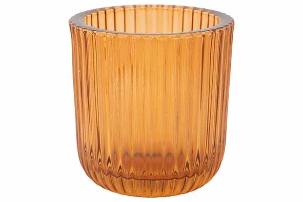 Cosy & Trendy | THEELICHTHOUDER RIBS AMBER 9X9XH9CM GLAS
