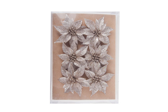 Cosy & Trendy | Sierbloem op Clip Kerstroos Champagne 6-pack