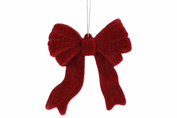 Cosy & Trendy | Hangfiguur Bow Flocked Bordeaux H10cm