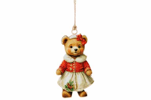Cosy & Trendy | Hangfiguur Vintage Bear Cream/Rood H11cm