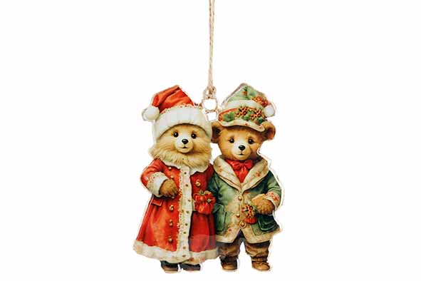 Cosy & Trendy | Hangfiguur Vintage Bears Rood/Groen H10cm