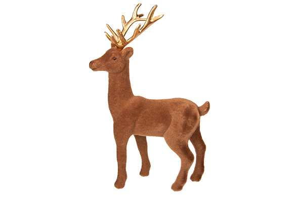 Cosy & Trendy | HERT FLOCKED BRUIN 15X4XH22CM KUNSTSTOF