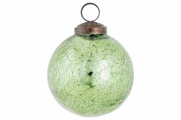 Cosy & Trendy | KERSTBAL ANTIQUE CRACK GROEN 8X8XH9CM GL